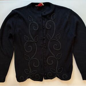 Rosanna Black Cardigan with Embroidered Details